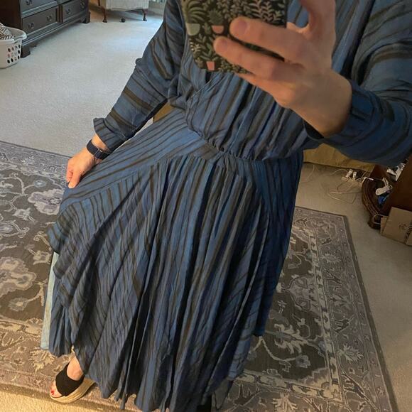 Stella & Rose Blue Black Boho Striped Modest Lightweight Dress sz Small NWOT - Picture 9 of 16